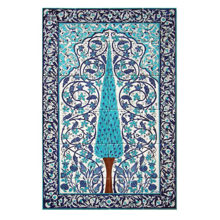 New Mosque Sultan's Pavilion Cypress Tree and Grape Pattern İznik Tile Panel Replica