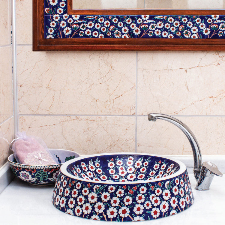 Iznik Tile Sink with Bahar Branch Pattern