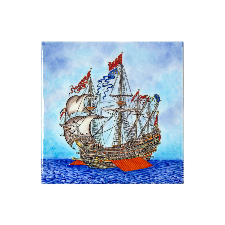 Göke Ottoman Ship Single Piece Iznik Tile