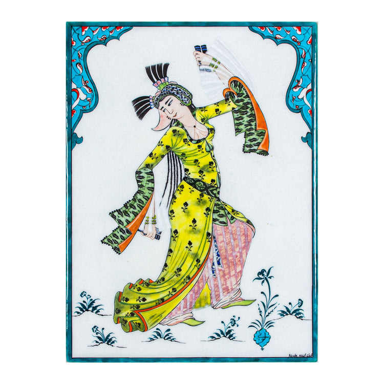 Levni's Ottoman Miniature Dancing Woman İznik Tile Panel