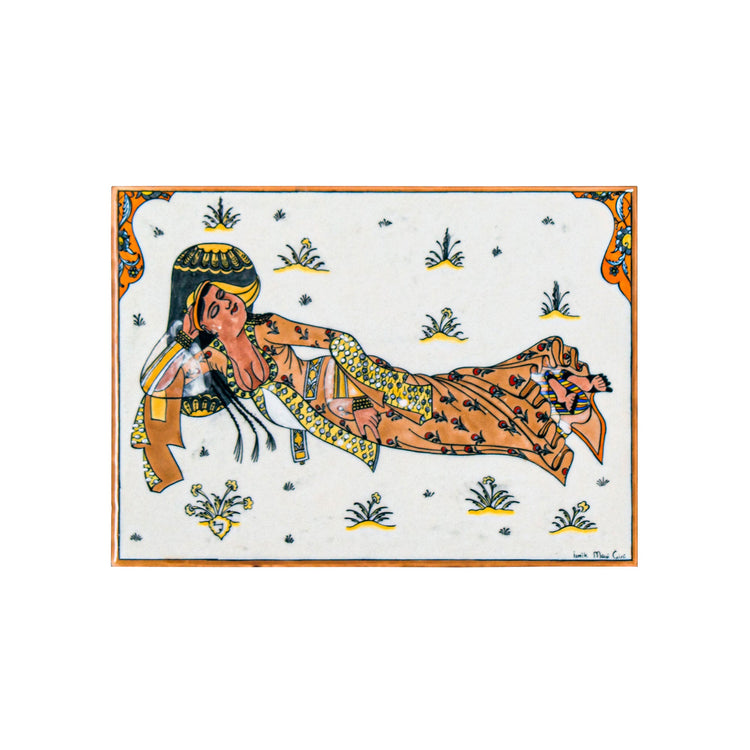 Levni's Ottoman Miniature Sleeping Woman Iznik Tile Panel