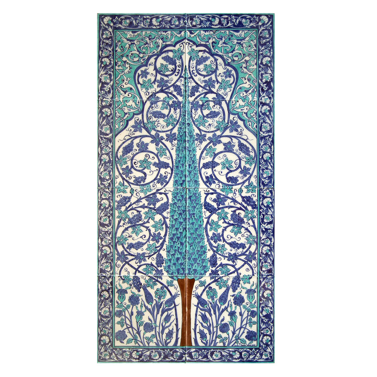 New Mosque Sultan's Pavilion Cypress Tree and Grape Pattern İznik Tile Panel Replica