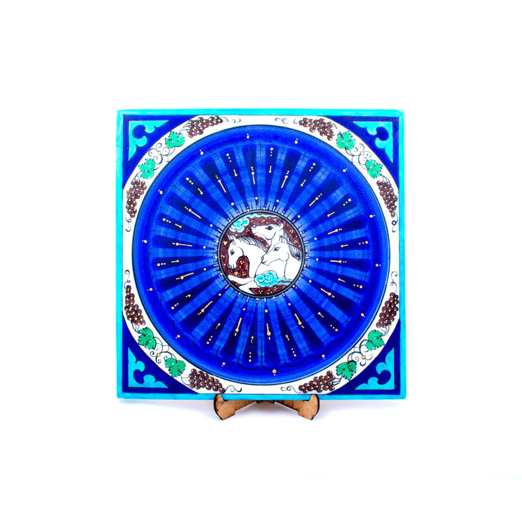 Wild Horses and Grape Patterned Iznik Tile