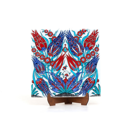 Red and Blue Tulip Patterned Iznik Tile