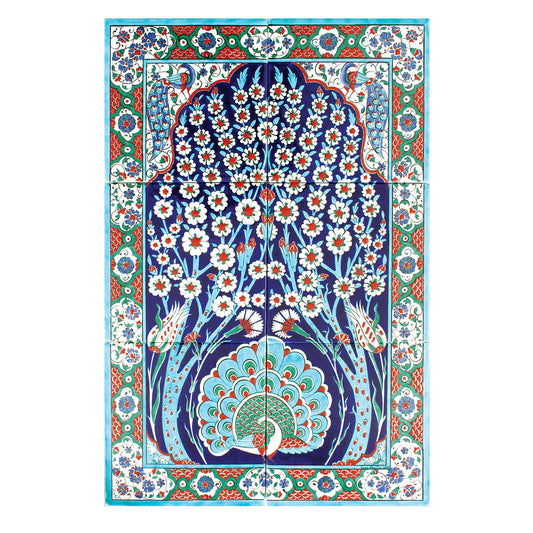 Peacock & Tree of Life Patterned Iznik Tile Panel