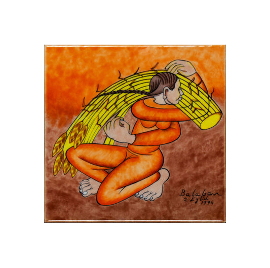 Woman Carrying Wheat İznik Tile Panel, Painter İbrahim Balaban