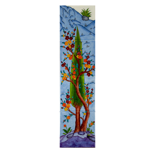 Selvi Patterned İznik Tile Panel Between the Mountains