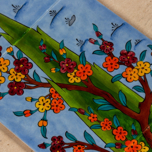 Selvi Patterned İznik Tile Panel Between the Mountains