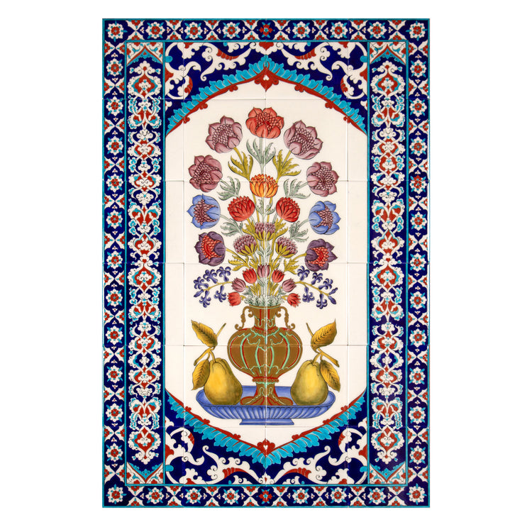 Hasbahçe Layered Anemone Flower İznik Tile Panel