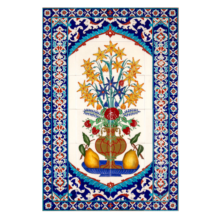 Hasbahçe Yellow Zerrin Flower İznik Tile Panel