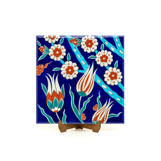 Tulip and Spring Branch Patterned Iznik Tile
