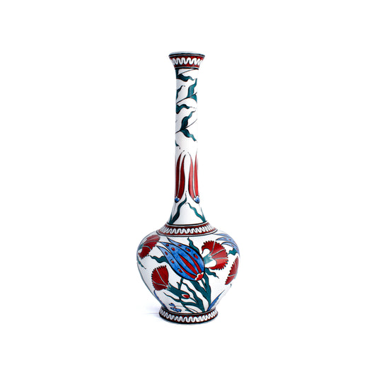 Tulip and Carnation Patterned Iznik Tile Drop Vase