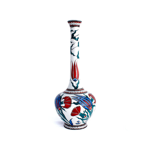 Tulip and Carnation Patterned Iznik Tile Drop Vase