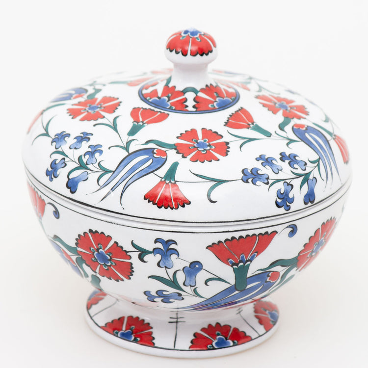 Tulip and Carnation Patterned Iznik China Sugar Bowl
