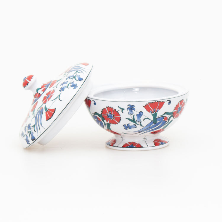Tulip and Carnation Patterned Iznik China Sugar Bowl