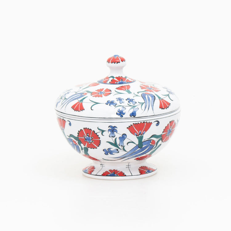 Tulip and Carnation Patterned Iznik China Sugar Bowl