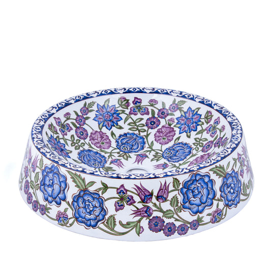 Lotus Çiçeği Motifli İznik Çini Lavabo