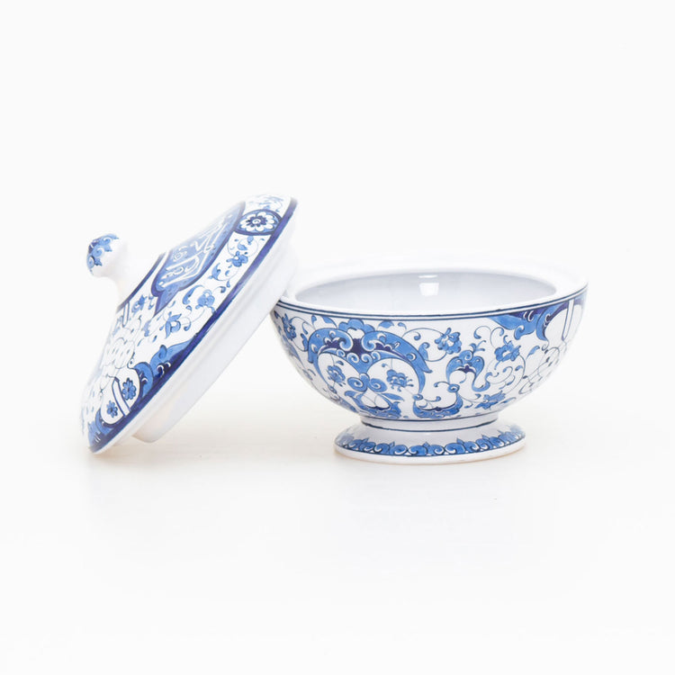 Blue White Design Iznik Tile Sugar Bowl