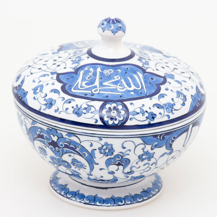 Blue White Design Iznik Tile Sugar Bowl