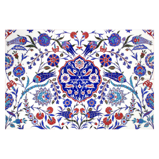 Naturalist Patterned Iznik Tile Panel with Sun Motif