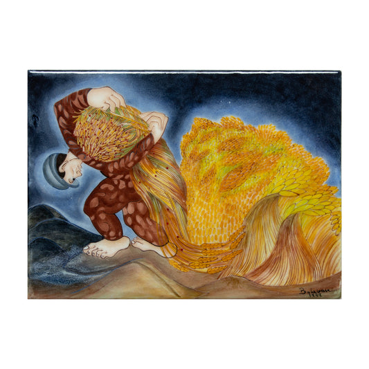 Man Carrying a Plow İznik Tile Panel, Painter İbrahim Balaban