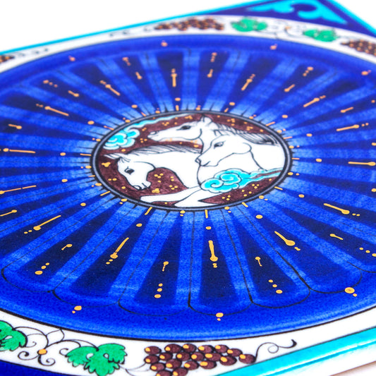 Wild Horses and Grape Patterned Iznik Tile
