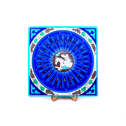 Wild Horses and Grape Patterned Iznik Tile